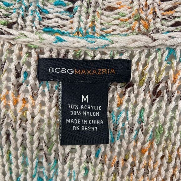 BCBGMAXAZRIA Y2K Floral Daisy Button Ruffle Hem Knit Cardigan Sweater Tan Medium - Picture 2 of 7